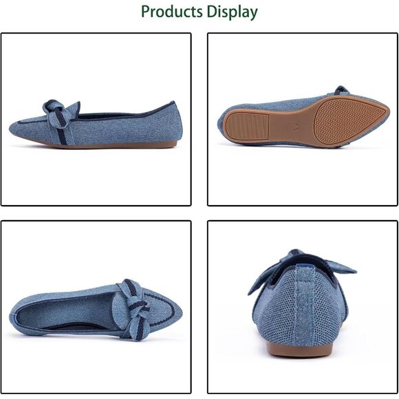 Women blue Dressy Shoes Washable Elegant Pointed-Toe lace-up Bow Shoes - Picture 2 of 7